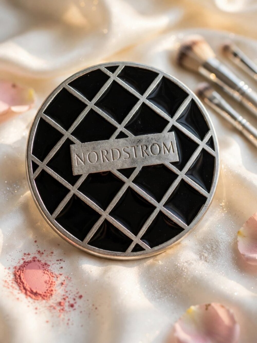 Nordstrom Vintage Mirror Black Enamel Quilted Round New Never Used Rare Gift HTF